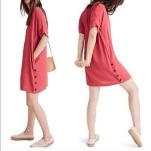 Madewell Coral Red T-Shirt Dress button side detail XS